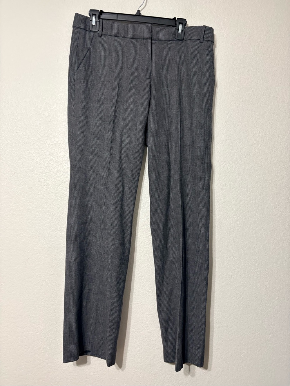 Woman’s J. Crew City Fit Wool Dark Gray‎ Glen Plaid Career Straight Leg Pants 8